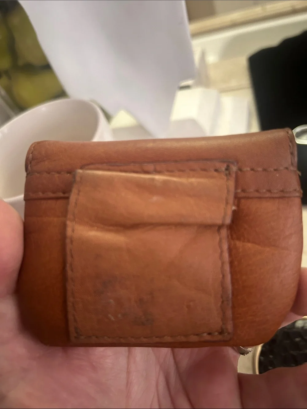 Neiman Marcus Brown Leather Coin Pouch with Black and Brown Pendant Compacts